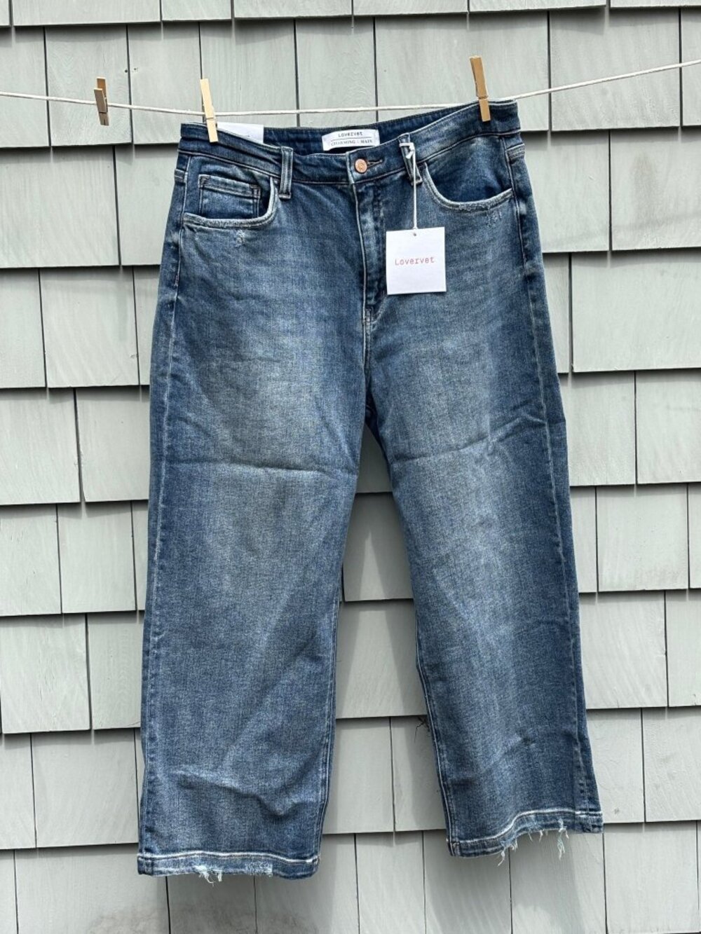NWT Lovervet High Rise Wide Leg Crop Jeans Medium Wash Size 32/15 Womens 14-16